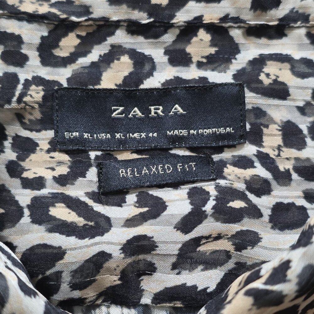 Zara Leopard Print Blouse Womens XL Multicolor LS Boho High Low Cheetah Slouchy - Picture 4 of 16